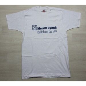 Vintage 90s Merrill Lynch T-Shirt (L) Wall Street Finance Single Stitch Bullish